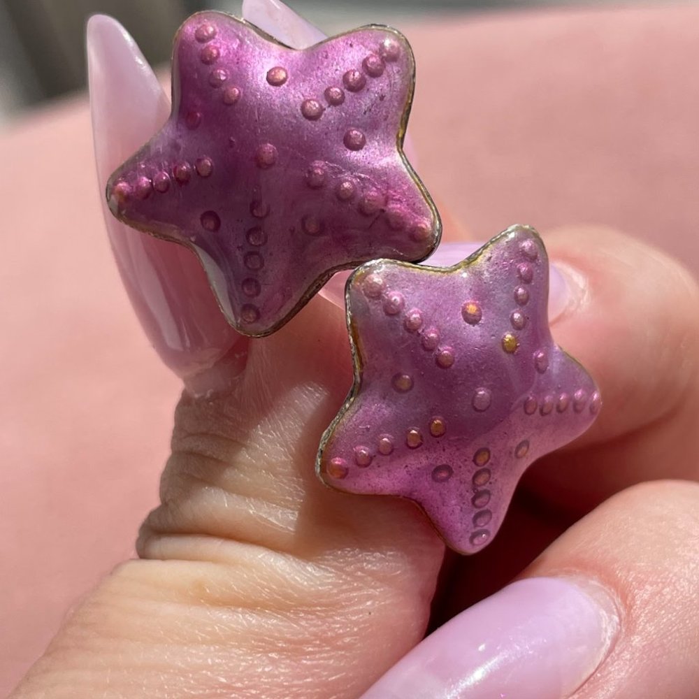 Vintage Guilloche Sterling Silver Starfish Earrings